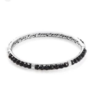 New Natural 23.75 ctw Black Spinel Bangle 6.5 Inch, Clasp, Sterling